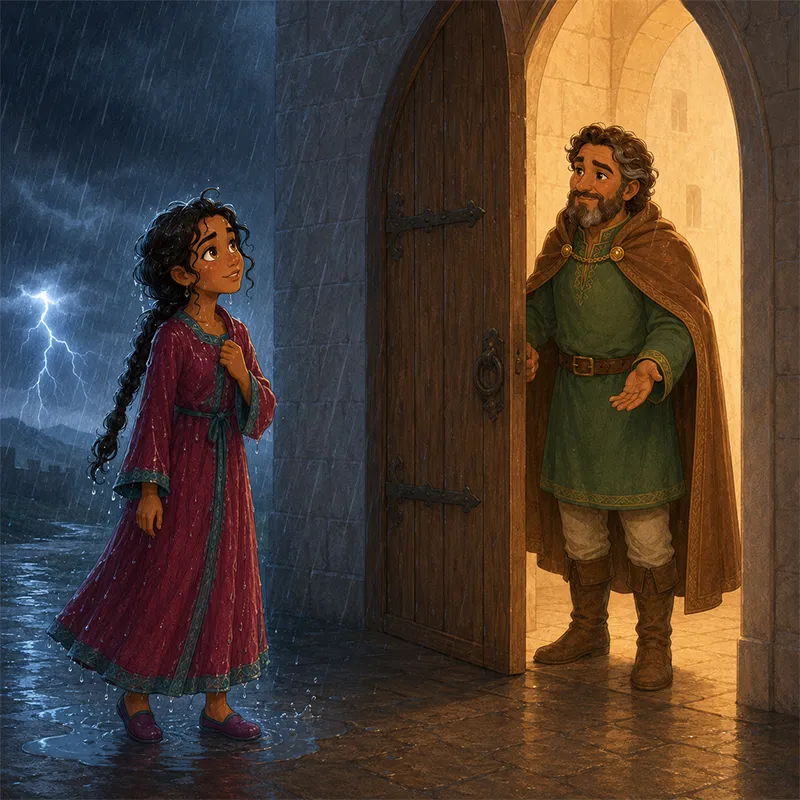 ورود شاهزاده‌خانمی خیس از باران به قصر در شبی طوفانی