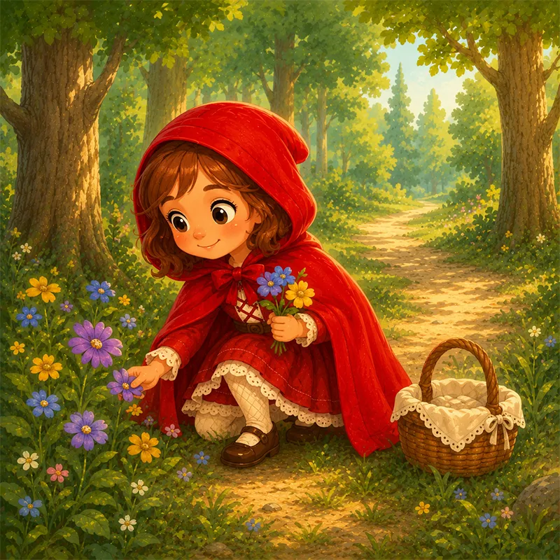 شنلقرمزی از مسیر خارج میشود و گل میچیند