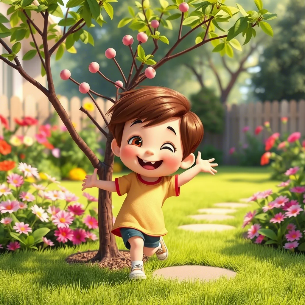 متئو کنار درخت بازی میکنه