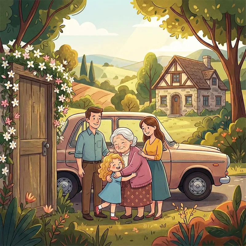 باران مادربزرگش رو بغل کرده