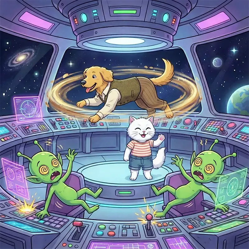 سگ با سرعت دور بشقاب پرنده میچرخه