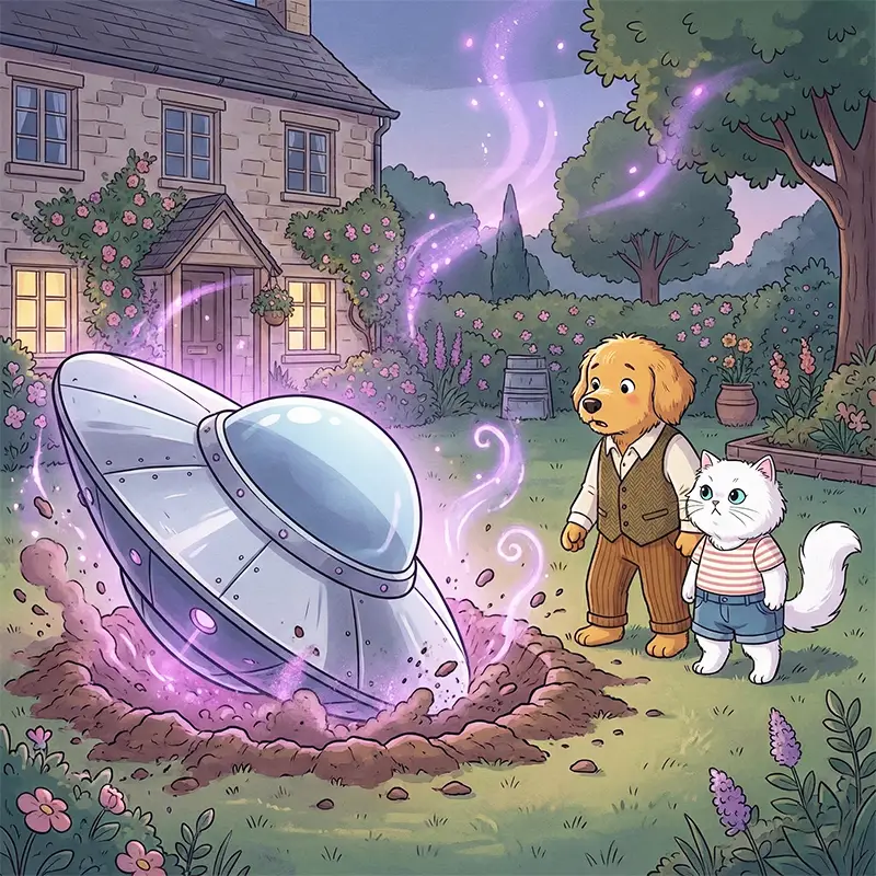 یک بشقاب پرنده توی حیاط افتاده