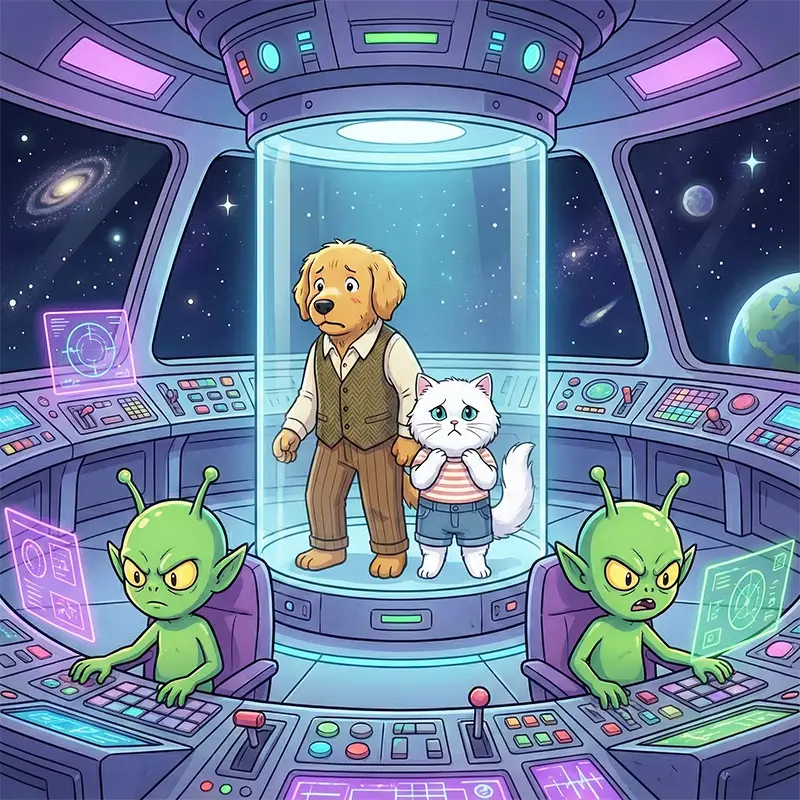 سگ و گربه داخل بشقاب پرنده گیر کردن