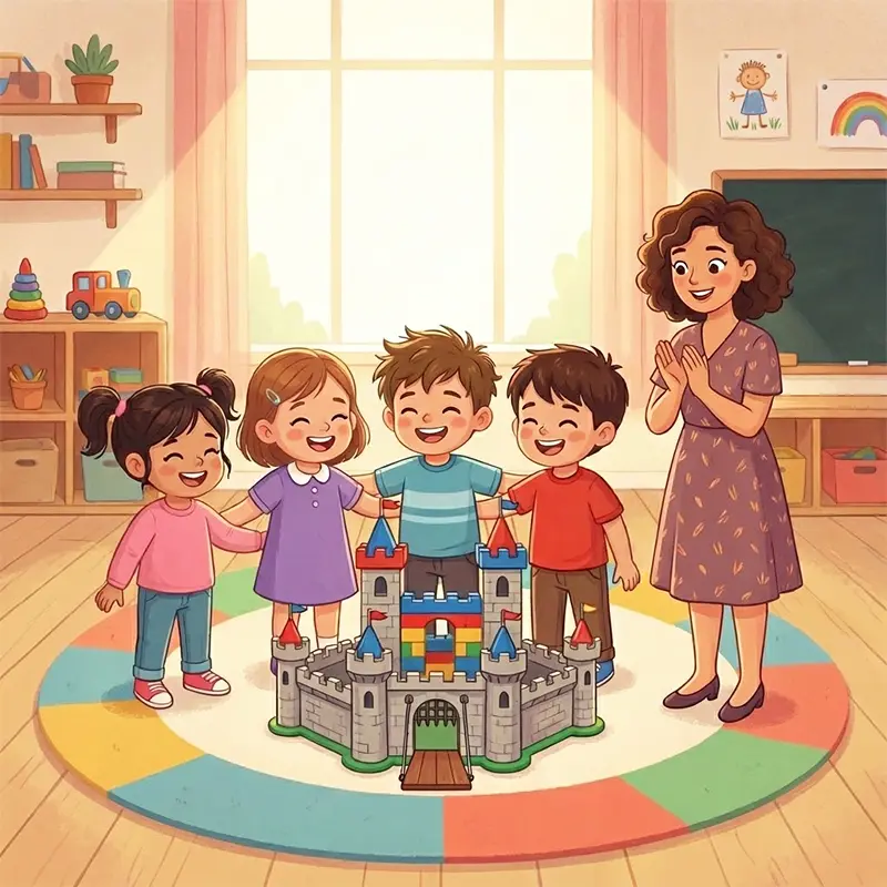 ساخت قلعه با لگو و تشویق توسط مربی