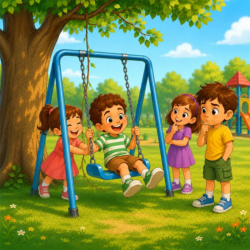 آراد روی تاب آبی غافلگیر می‌شود و می‌خندد