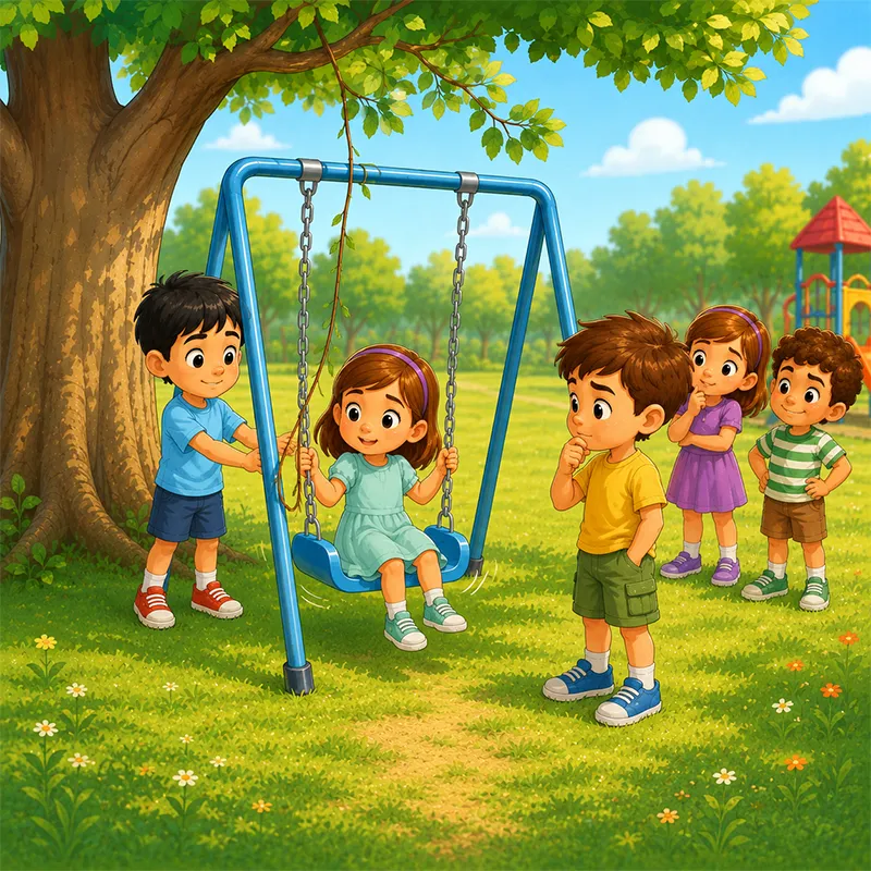 مینا با یک هل آرام تاب قلقلکی را امتحان می‌کند