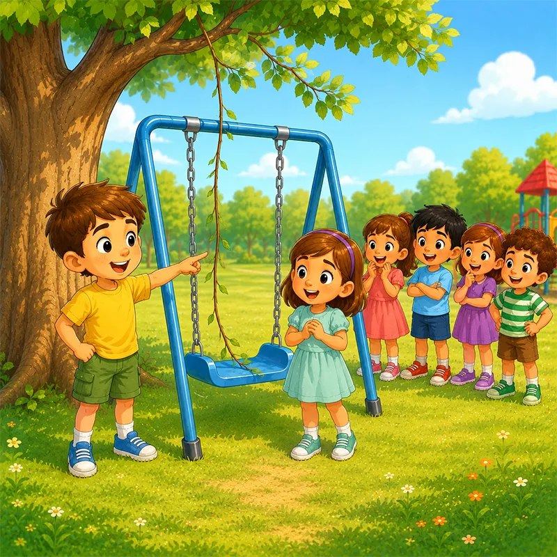 نیما شاخه قلقلکی کنار تاب آبی را پیدا می‌کند