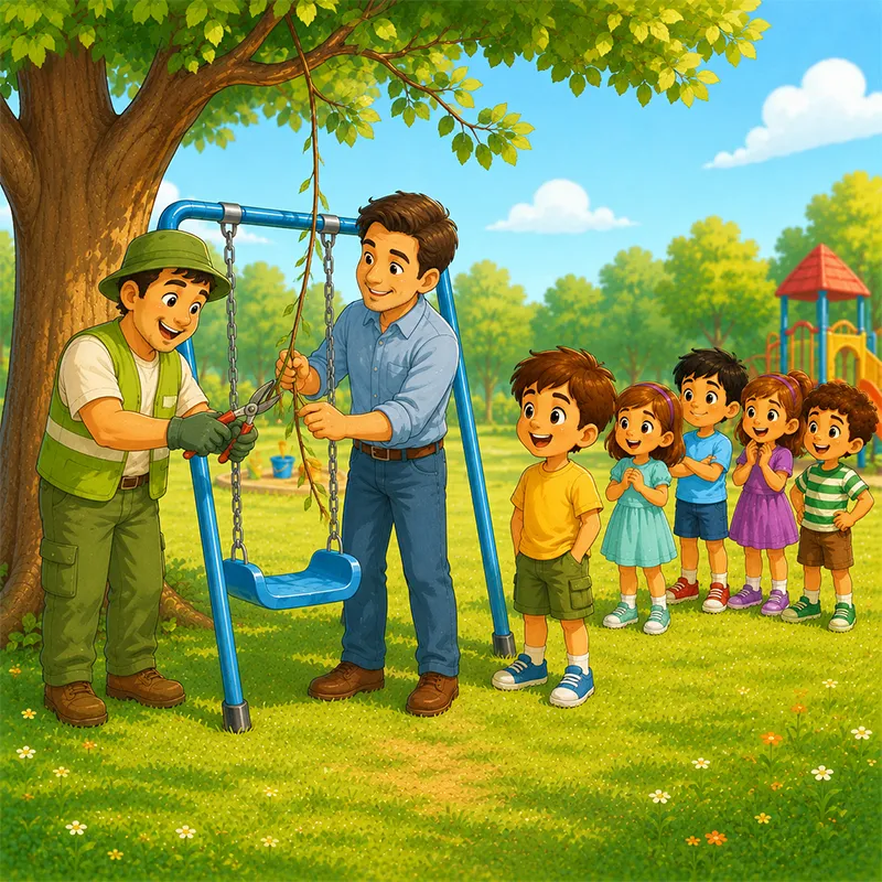 بابای نیما و مسئول پارک شاخه نزدیک تاب را کوتاه می‌کنند