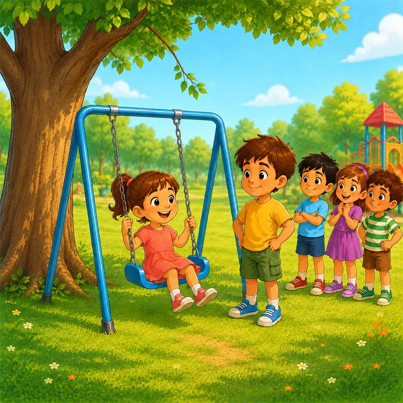 رها دوباره با لبخند روی تاب آبی تاب می‌خورد