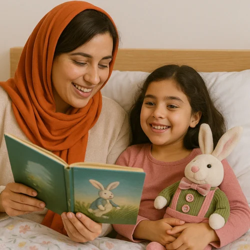 عروسک آقا خرگوشه با لباس سبز و صورتی - 30 سانتی‌متر