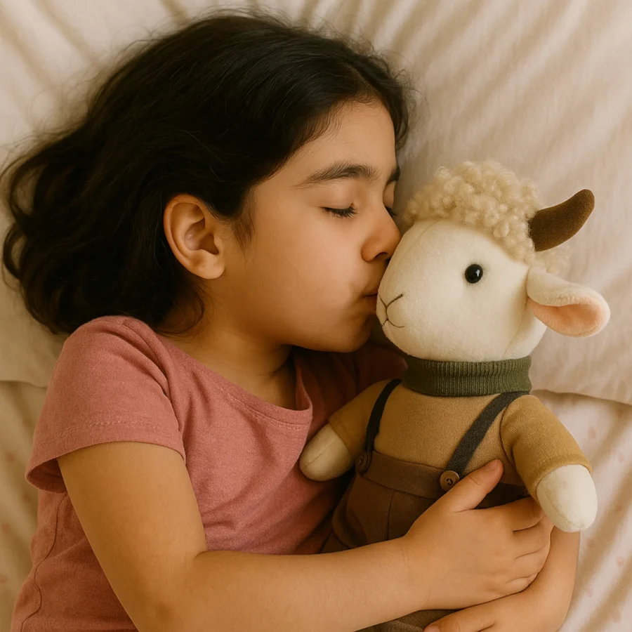 عروسک آقا گوسفنده با لباس قهوه‌ای - 30 سانتی‌متر
